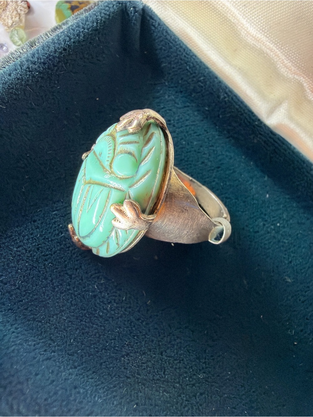 Green Scarab Sterling Silver 925 Egyptian Revival Statement Ring